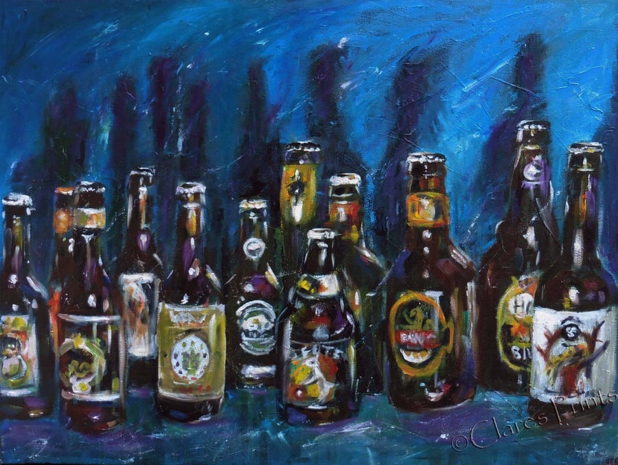 Beer Craft Original Oil Painting on Canvas OOAK Still Life