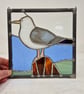 Stained glass gull, seagull on a rock panel. Copperfoil and lead. 