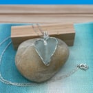 Seafoam green sea glass heart pendant - Made in Scotland