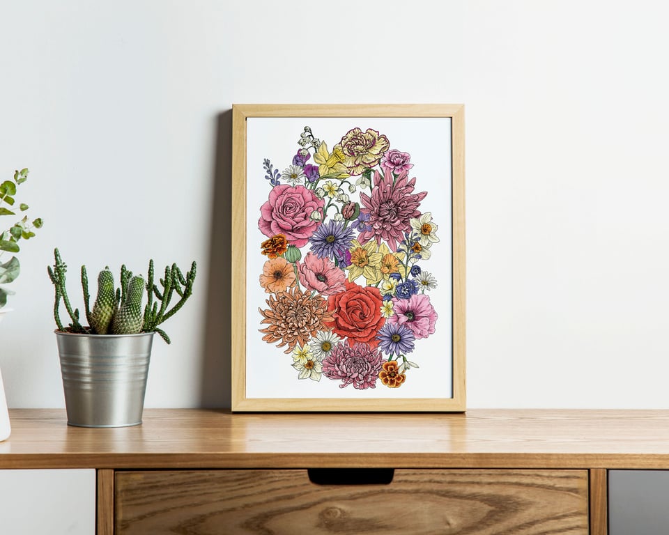 A Year in Bloom - Statement Floral A4 Art Print