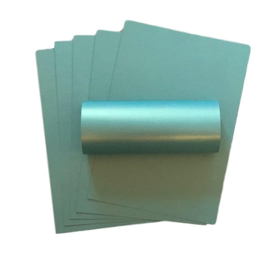 10 Sheets A4 Cad Turquoise Green with Gold Pearlescent Shimmer Decorative 300gsm