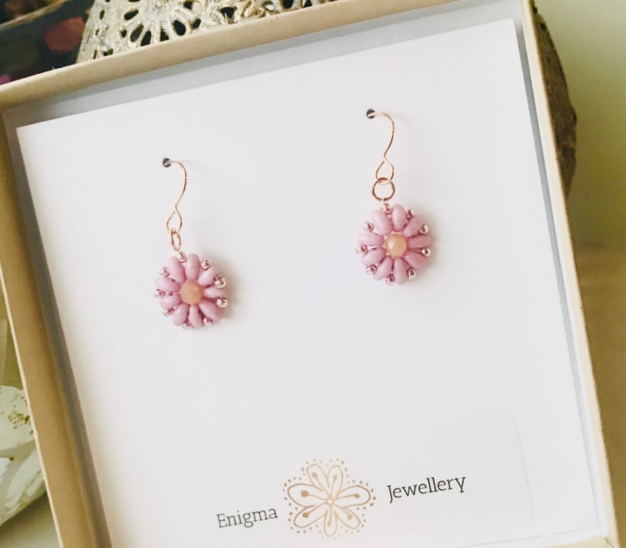 Sterling Silver, Rose Gold Plated Daisy Earrings 
