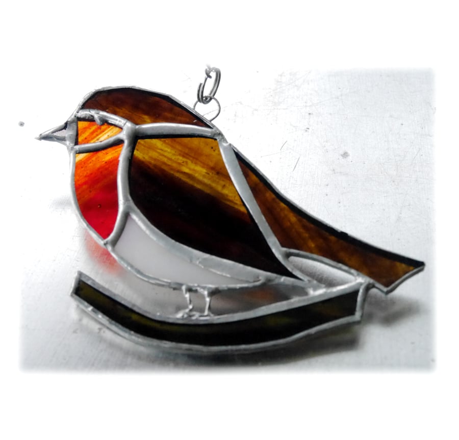 Robin Suncatcher Stained Glass British Bird Handmade  004 Left Streaky 