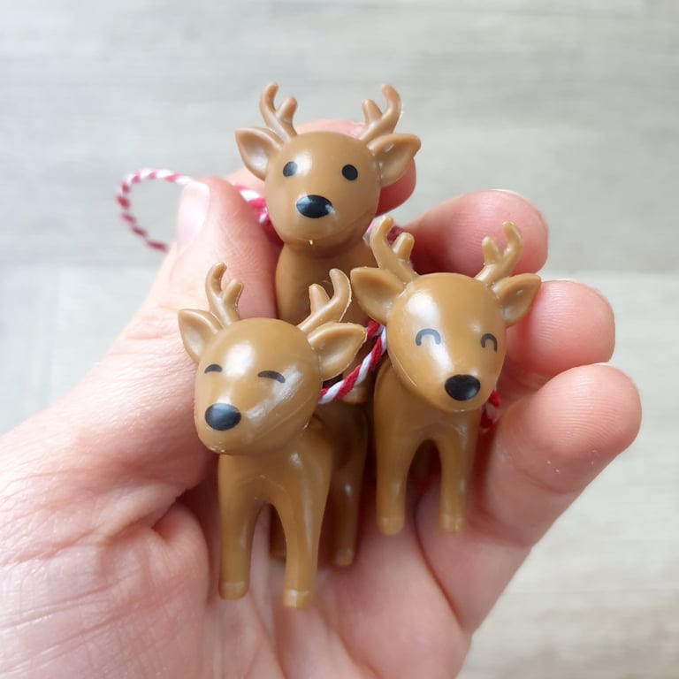 Set of Three Reindeer Ornaments - Upcycled from Toys