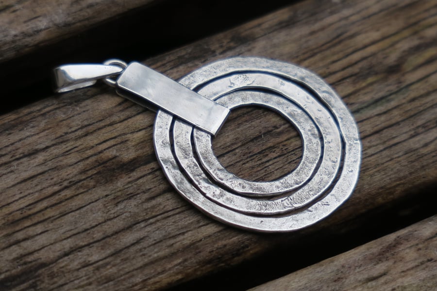 Sterling Triple Hoop Pendant, Circle Pendant, Raw Silver Jewellery