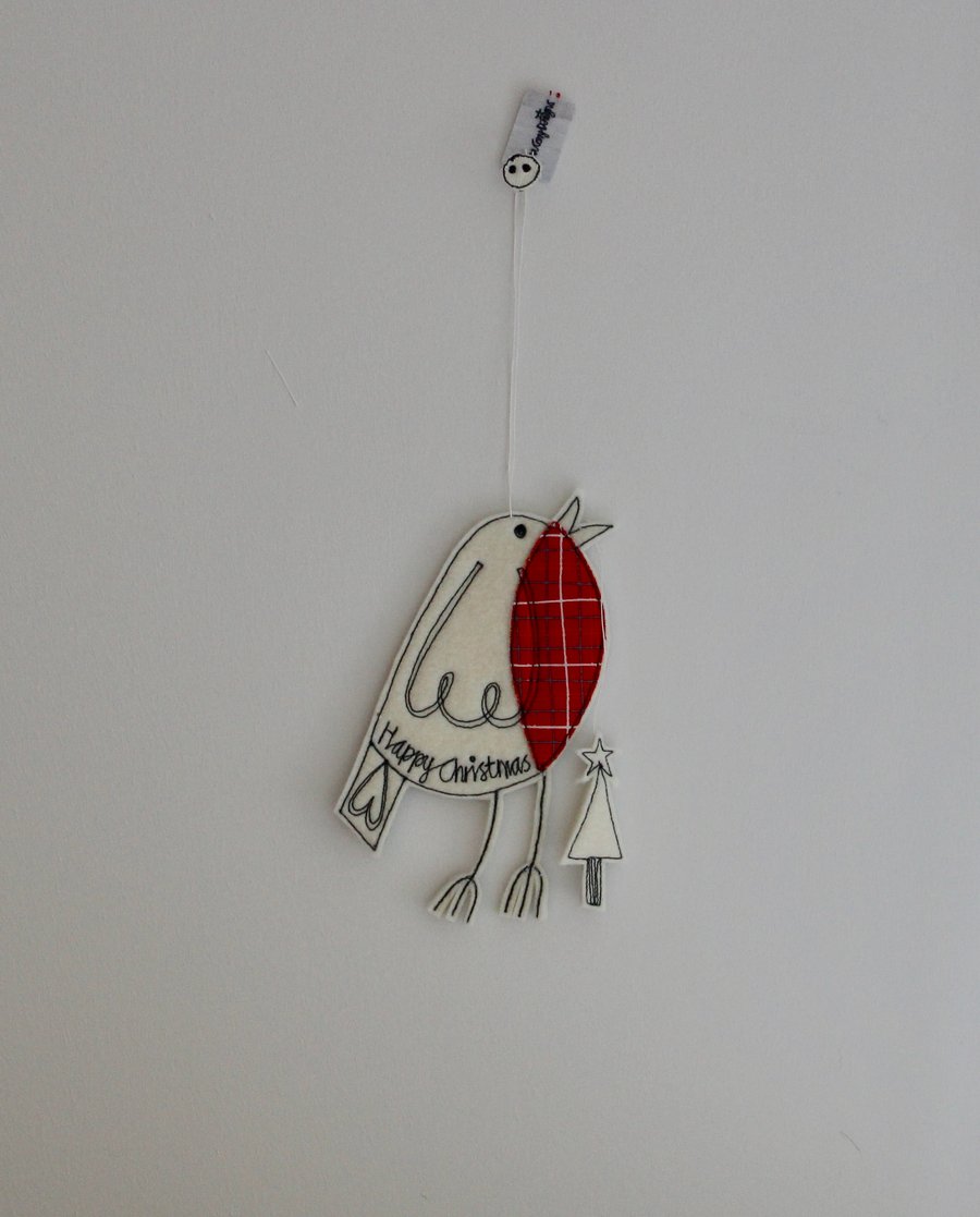 Mr Robin is holding a Christmas Tree - Hanging Decoration