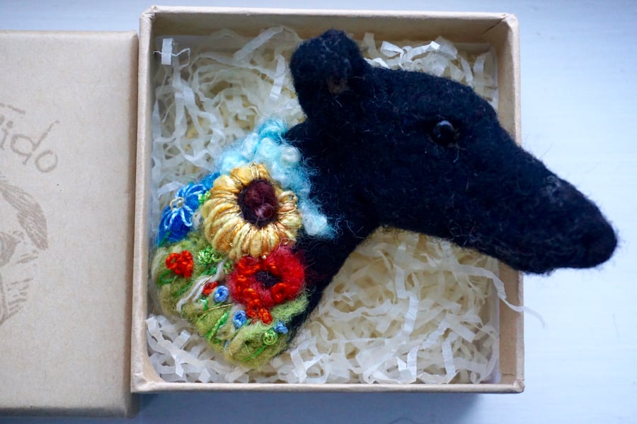 Needle Felted Greyhound Whippet Hound Brooch