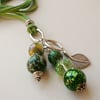 Cluster Necklace Green Mixed Bead Silver Leaf   KCJ479