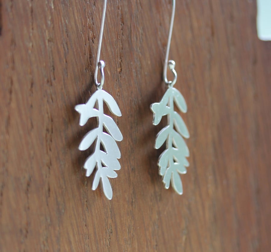 Silver Drop Earrings - Silver Leaf Earrings - Silver Hook Earrings