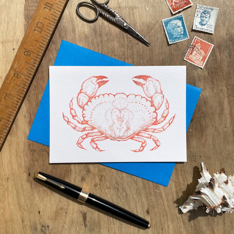 Crab Illustrated Blank Greeting Card