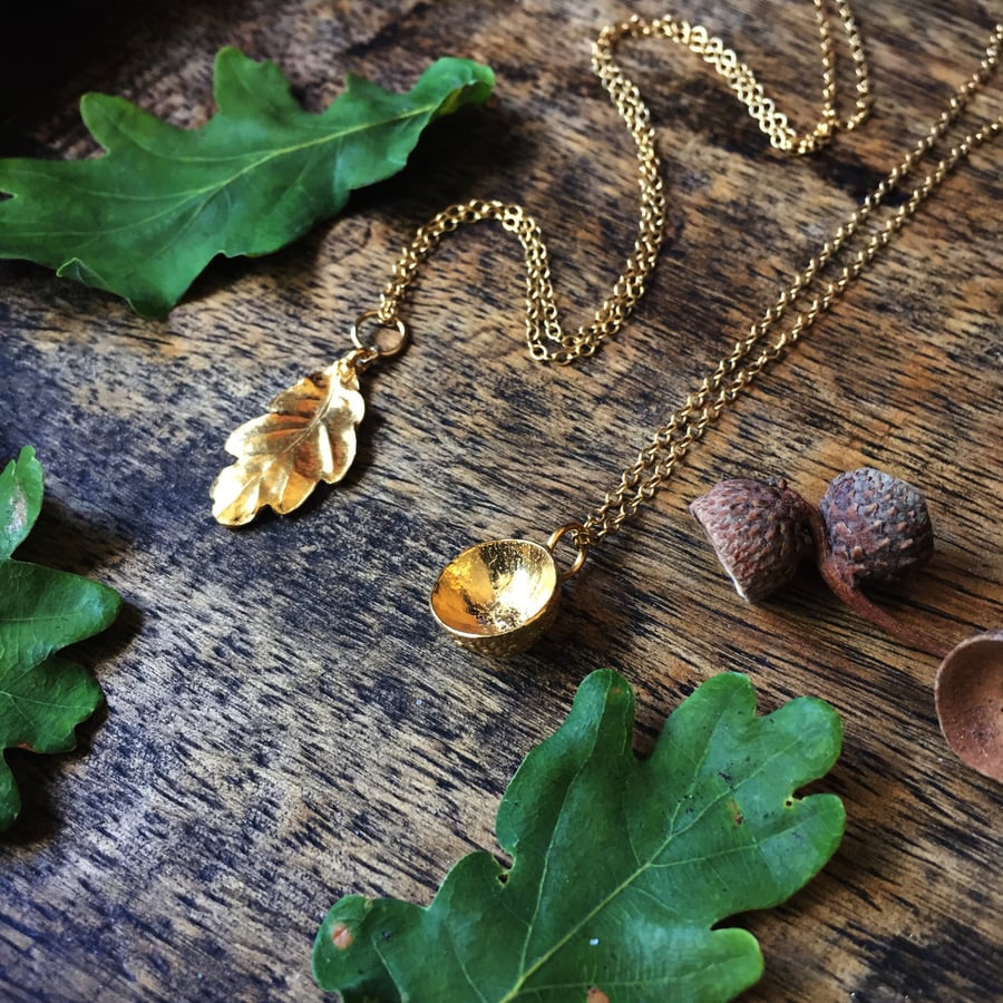 Gold acorn necklace - vermeil Autumn acorn necklace 