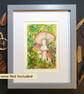 Fly Agaric mushrooms, small watercolour and mixed media painting, artwork