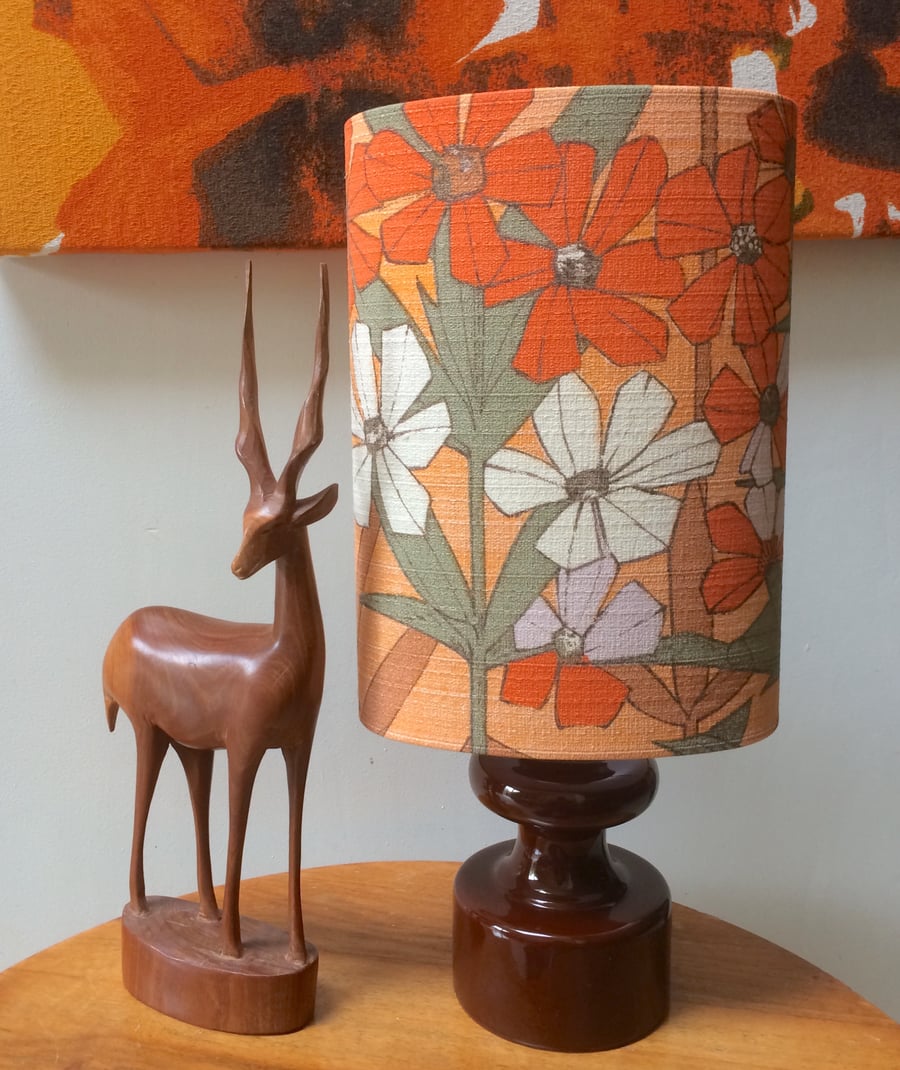 Bold Floral Orange 60s 70s HEDGEROW Jonelle vintage fabric Lampshade 