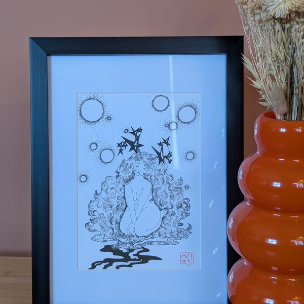 Fluffy Star Original Illustration Framed