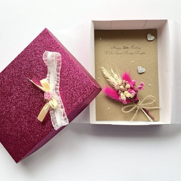 Handmade Personalised Birthday Card, Dried Flower Birthday Card C022