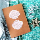 Scallop seashell hand printed lino A5 notebook - white ink on brown kraft cover