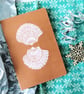 Scallop seashell hand printed lino A5 notebook - white ink on brown kraft cover