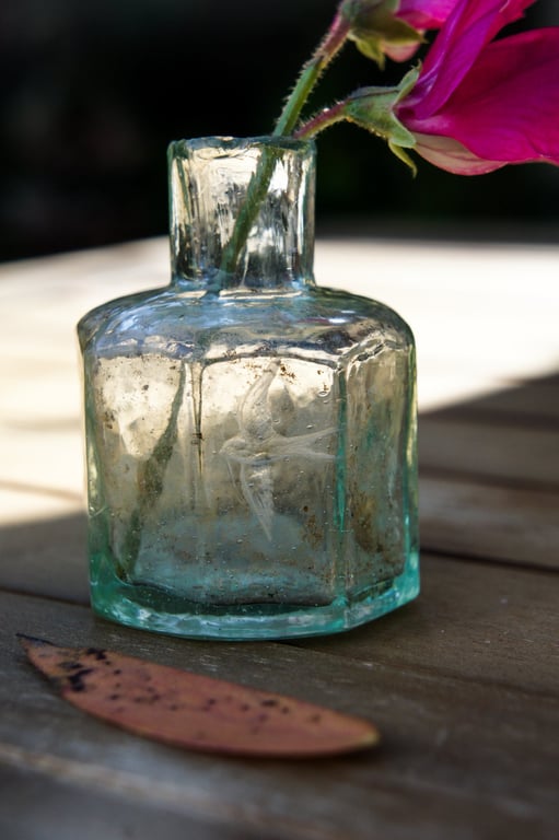 Antique Glass Hand Engraved Swallow Impression