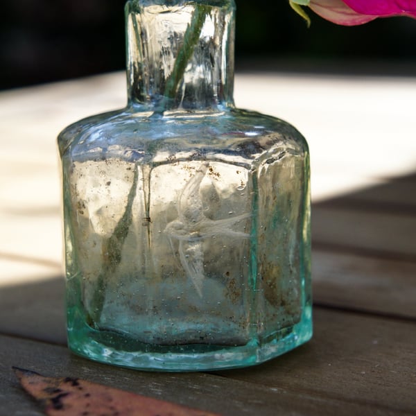 Antique Glass Hand Engraved Swallow Impression