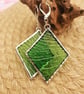 Handmade Stained Glass Dangle Earrings: Green Textured Geometric Jewelry - Image 1