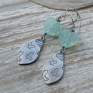 Handmade Earrings with Lampwork Glass Hearts & Aluminium Leaves