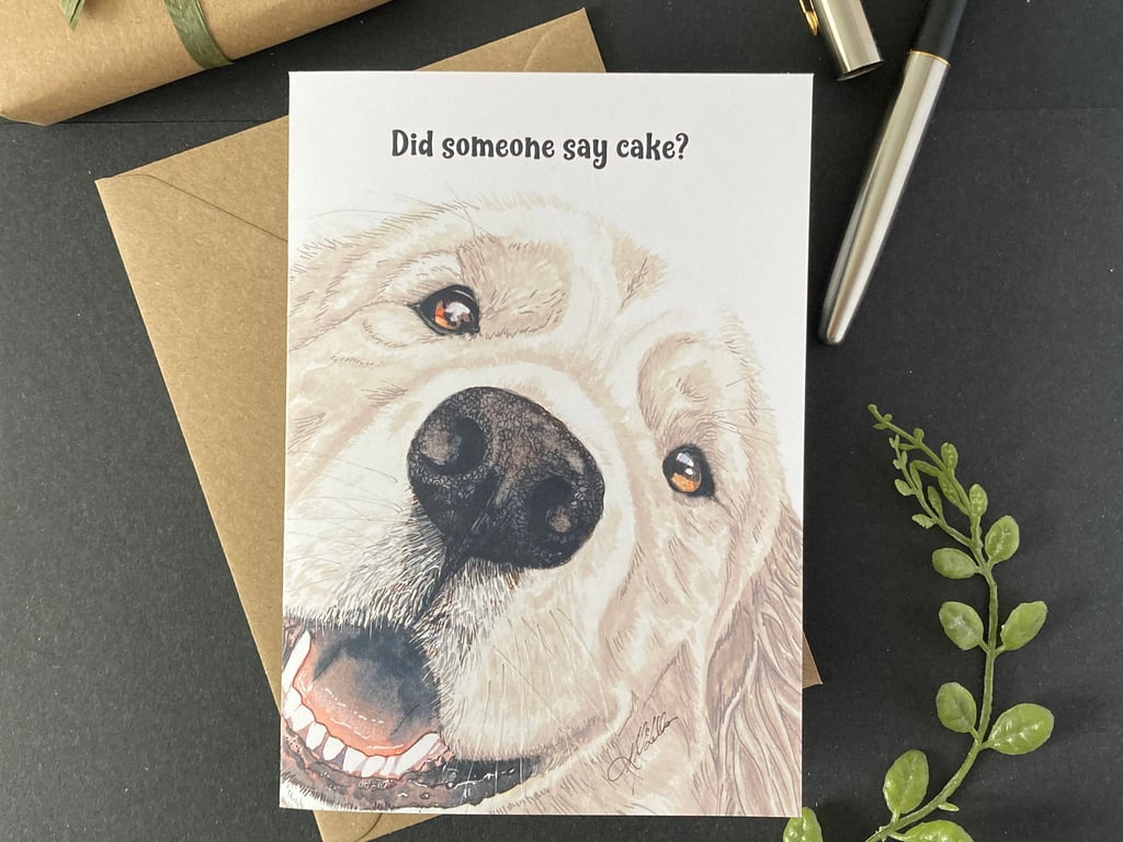 Retriever Birthday Card. Golden Cream White Retriever. Blank or Personalised 