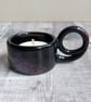 Perfectly imperfect black and purple ceramic tealight holder with handle