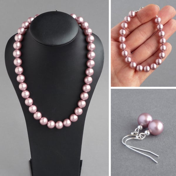 Chunky Dusky Pink Pearl Jewellery Set - Powder Pink Bridesmaids Jewellery