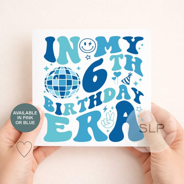 6th Birthday Card In My 6th Birthday Era Trendy 6 Year Old Birthday Card Retro