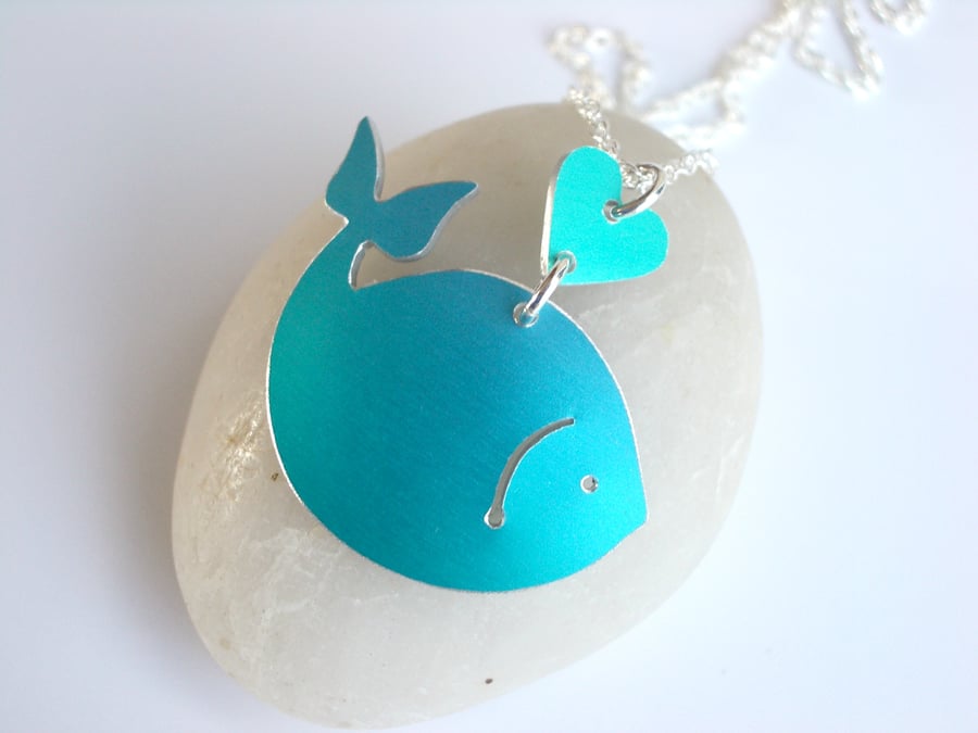Whale necklace pendant in blue