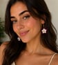 Handmade Layered Flower Dangle Earrings - Purple, White & Gold
