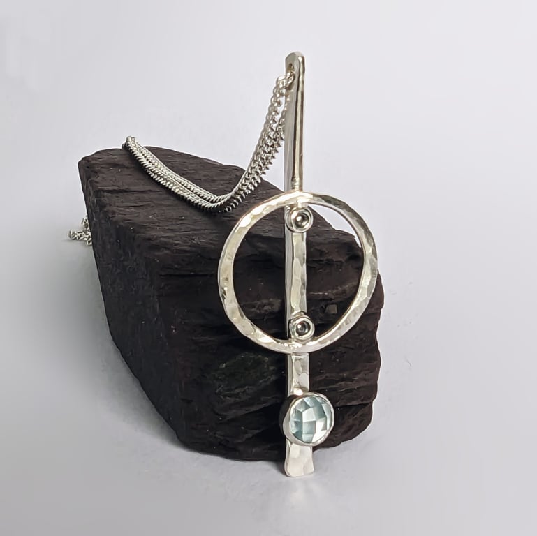 HANDMADE Recycled Sterling Silver topaz Pendant    