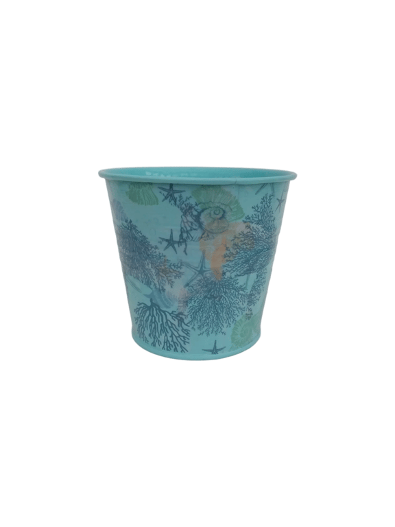 Handmade Light Blue Sea Shore Decoupaged Tin Plant Pot
