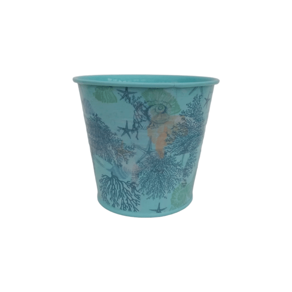 Handmade Light Blue Sea Shore Decoupaged Tin Plant Pot