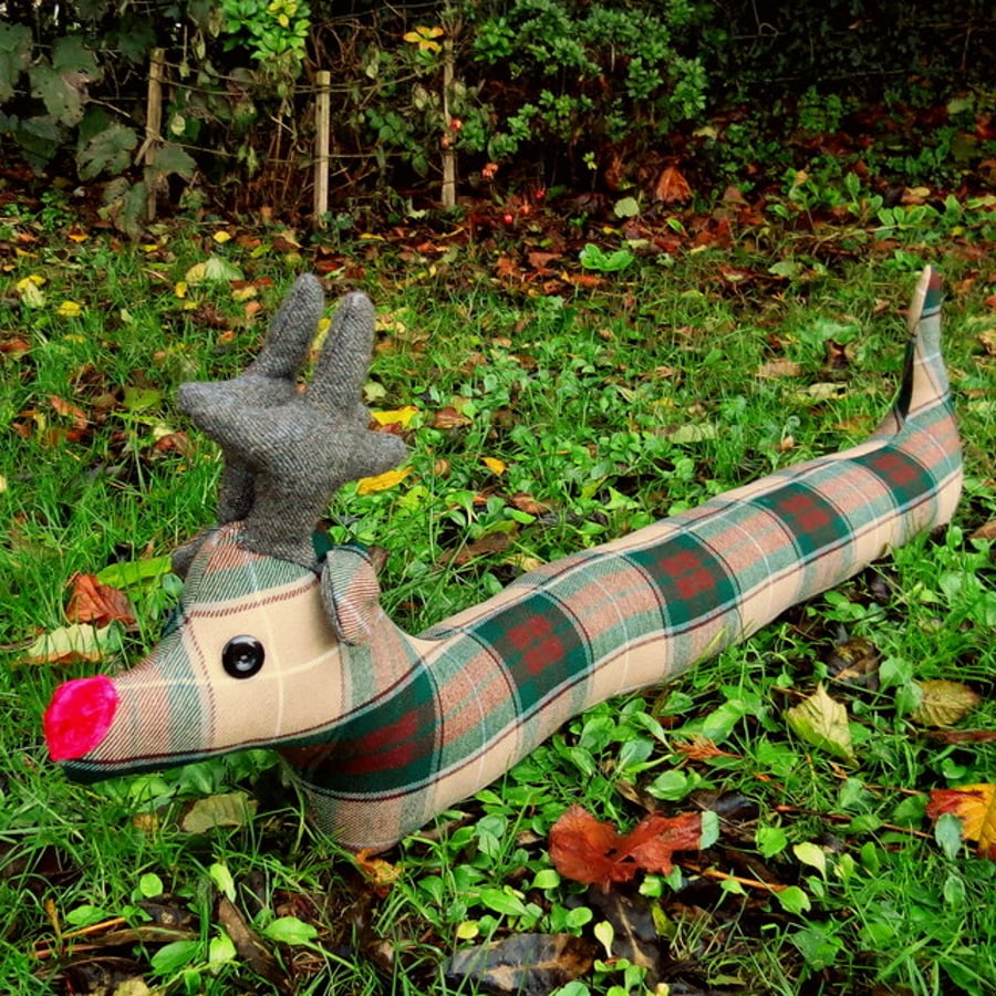 Reindeer draught excluder.  Draft stopper.  Christmas decor.  