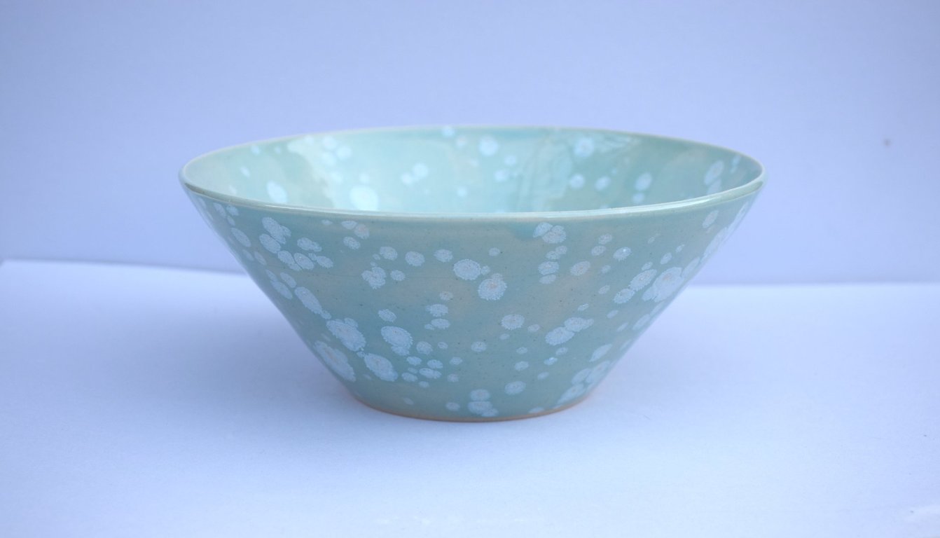 Salad, fruit bowl with a celadon green, crystal glaze.