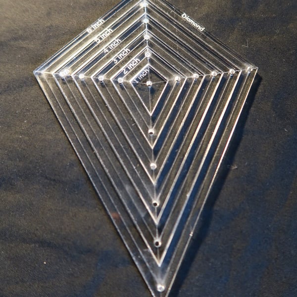 Diamond or kite quilting template set, 6 inches to 1 inch, quilt making, 4mm acr