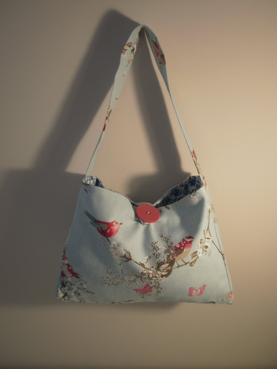 Small Pale Blue Bird & Butterfly Print Handbag