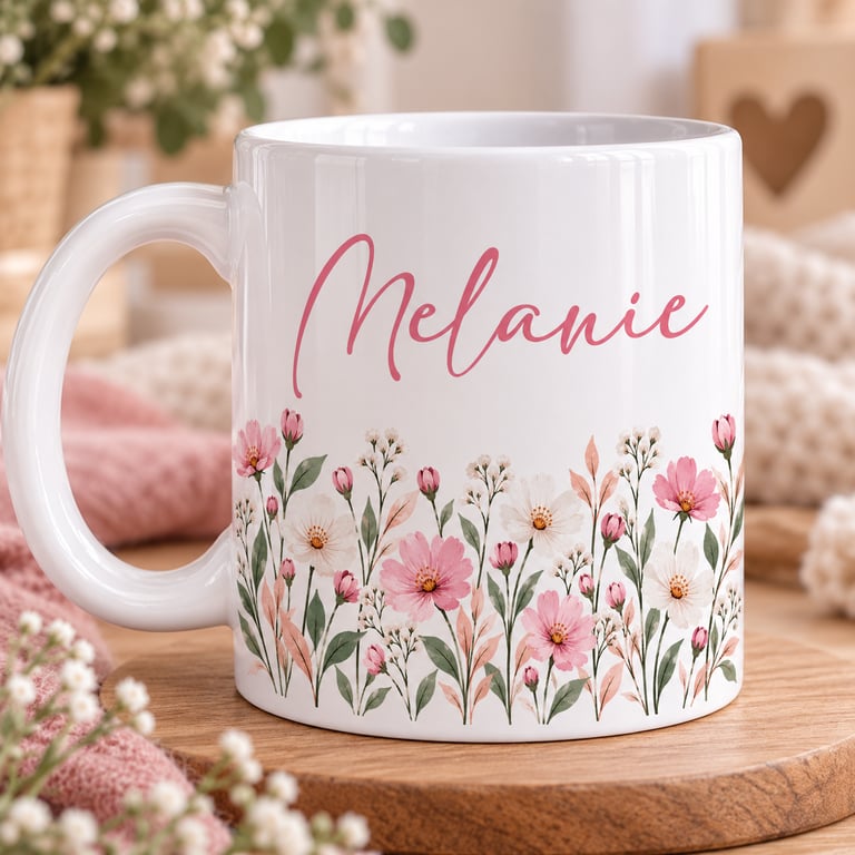 Personalised Wildflowerl Name Mug – Flower Gift for Mum, Grandma or Friends