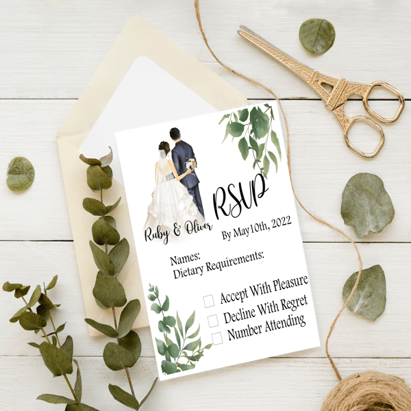 Bride & Groom Rsvp Wedding Invitation, Personalised Wedding Stationery