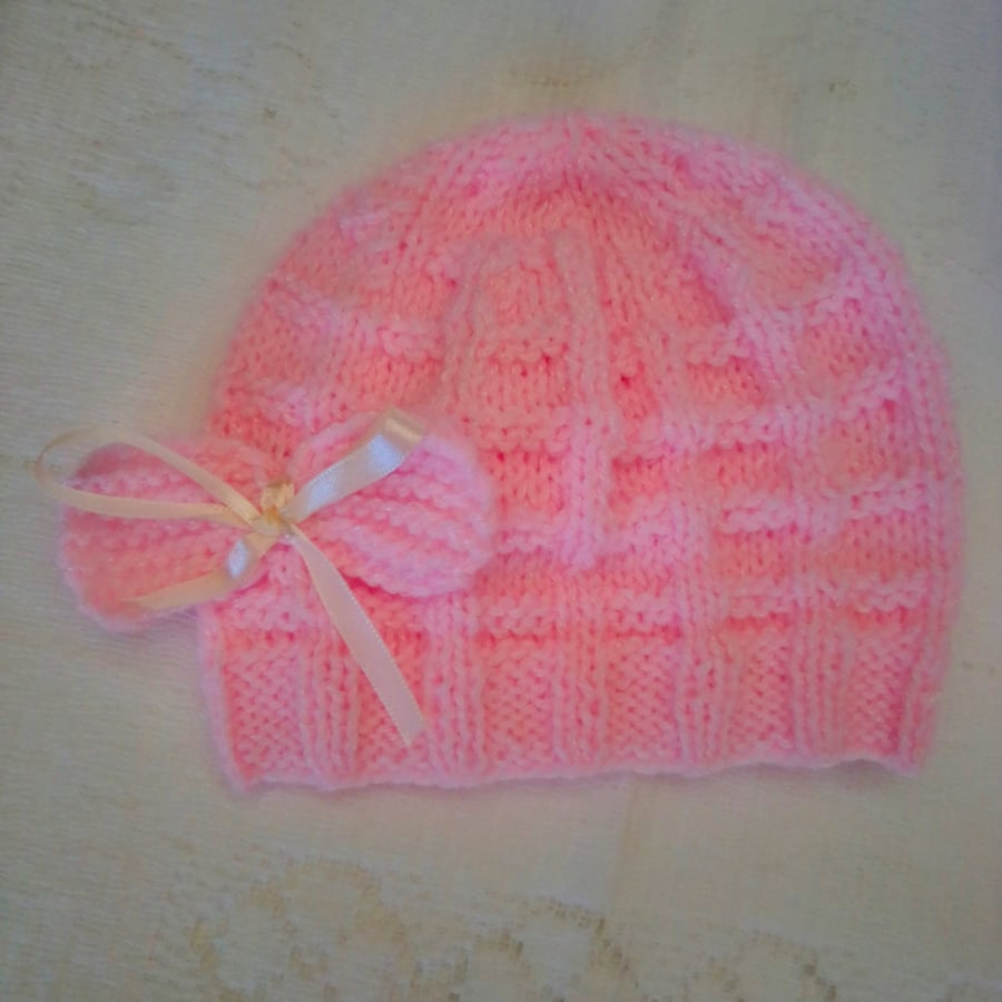 Baby's Hand Knitted Hat with Bow Decoration, Gift Ideas for Baby, Baby's Hat