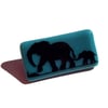 Elephant with Calf Brooch in Fused Glass with Screen Printed Kiln Fired Enamel