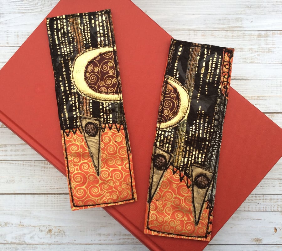 Embroidered up-cycled Klimt style patterned bookmark. 