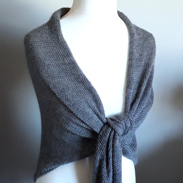 Large Alpaca Wrap, Shawl, Triangular - Grey