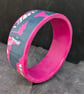Handmade polymer clay bangle- bold pink and slate grey abstract design