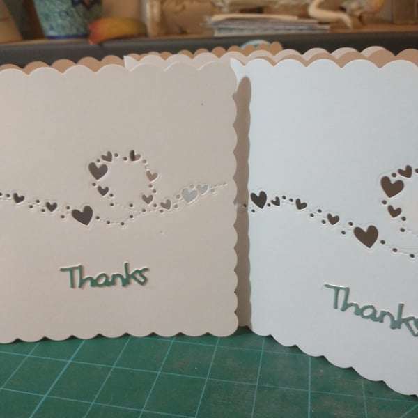 Pack of 3 silver heart thank you cards