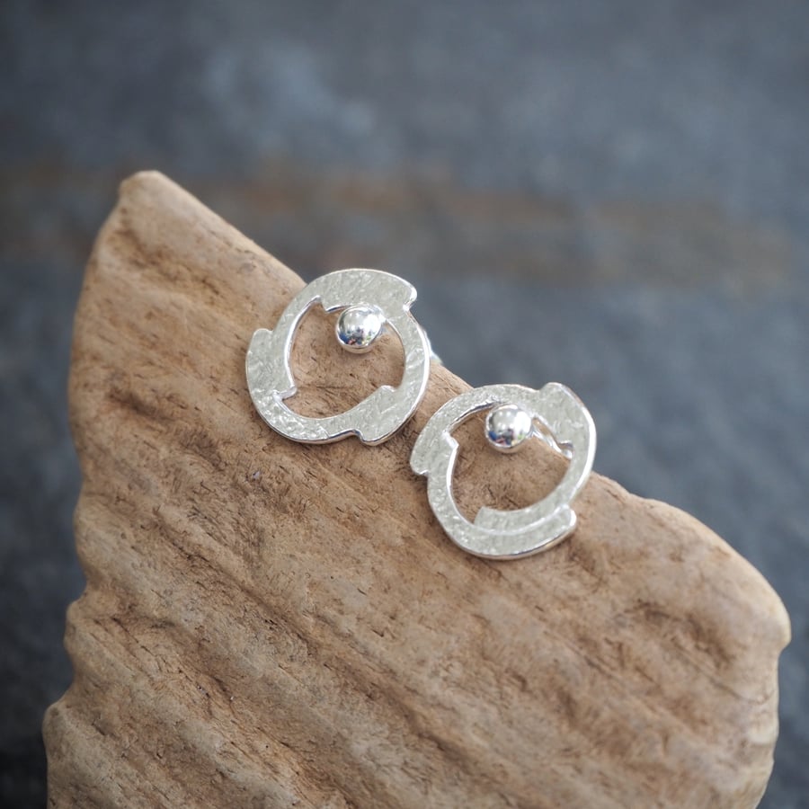 Fused silver abstract stud earrings