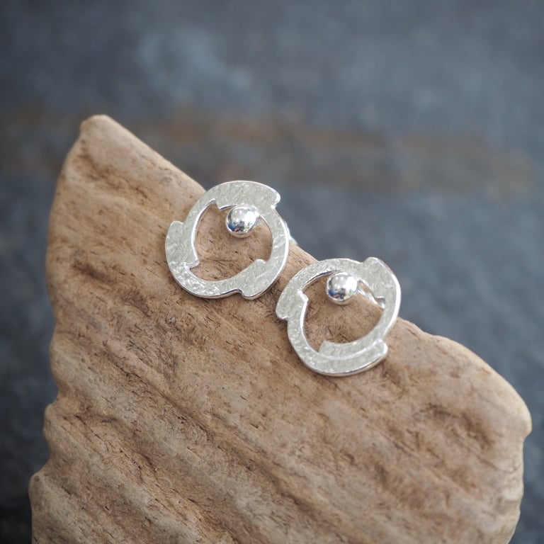Fused silver abstract stud earrings
