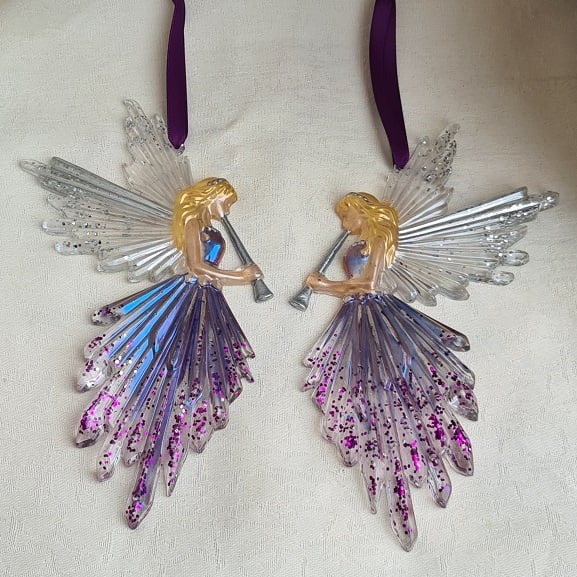 Beautiful Angels - Set of 2 - Glittery Purple and Silver - Style 1