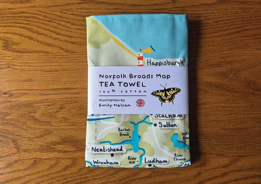 Norfolk Broads Map Tea Towel 100% Cotton Homeware and Kitchen Gifts